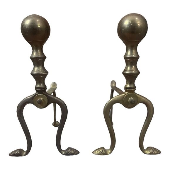 17 pouces panier d'incendie antique en laiton Andirons FireDogs / bûche